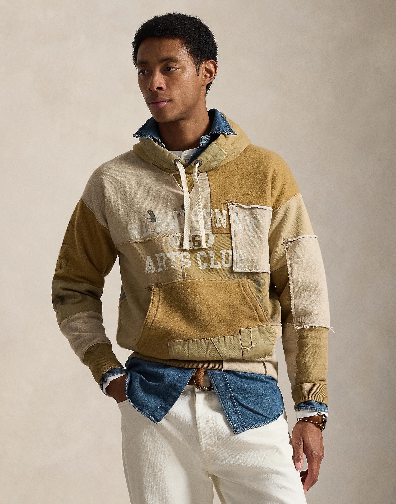 Vintage Fit Patchwork Fleece Hoodie
