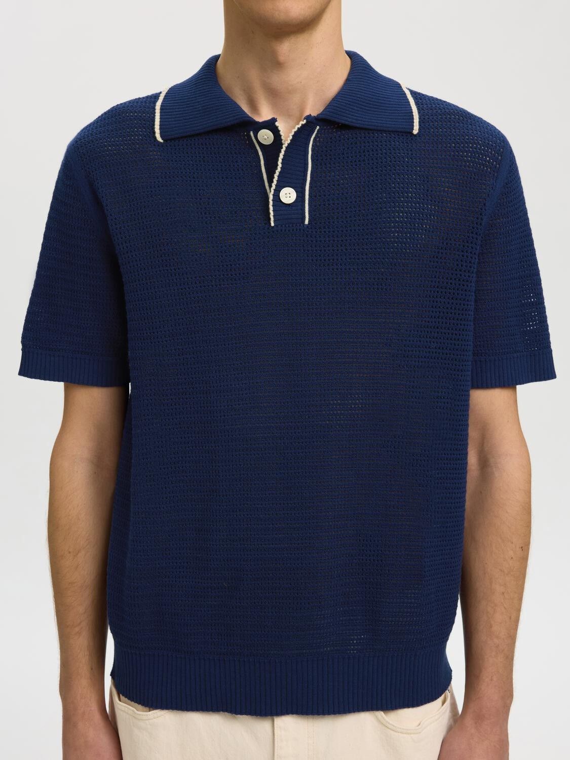 Slhjesse Ss Knit Open Structure Polo