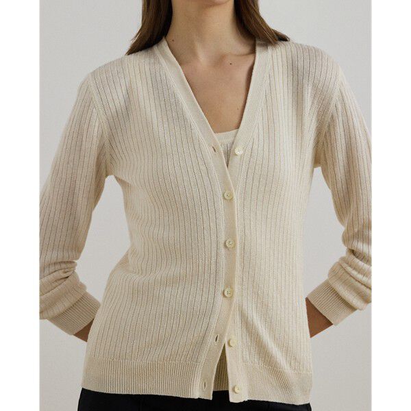 Rib-Knit Linen-Blend V-Neck Cardigan
