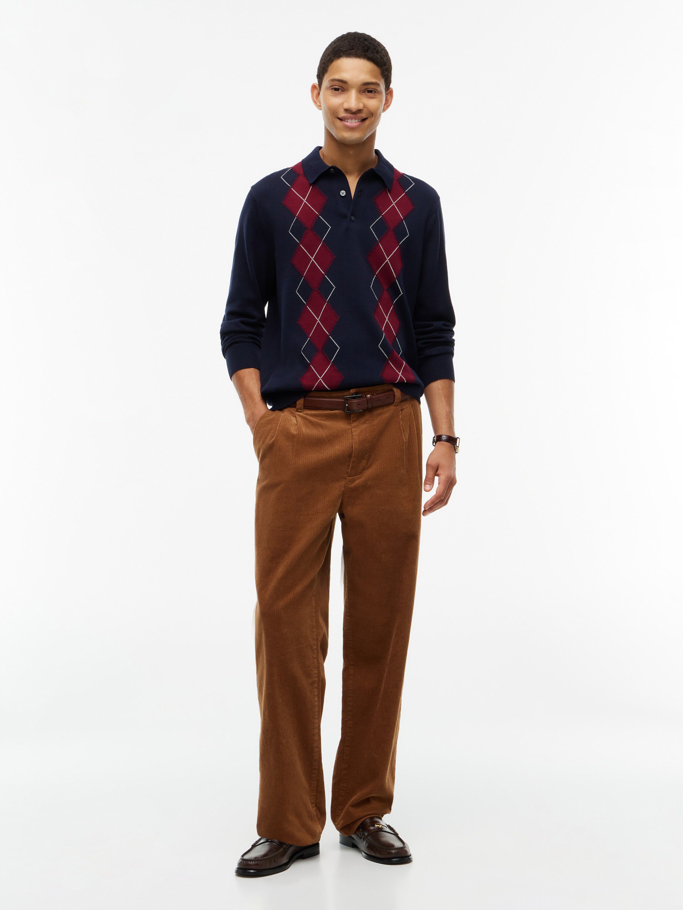 Flag Embroidery Argyle Polo Jumper