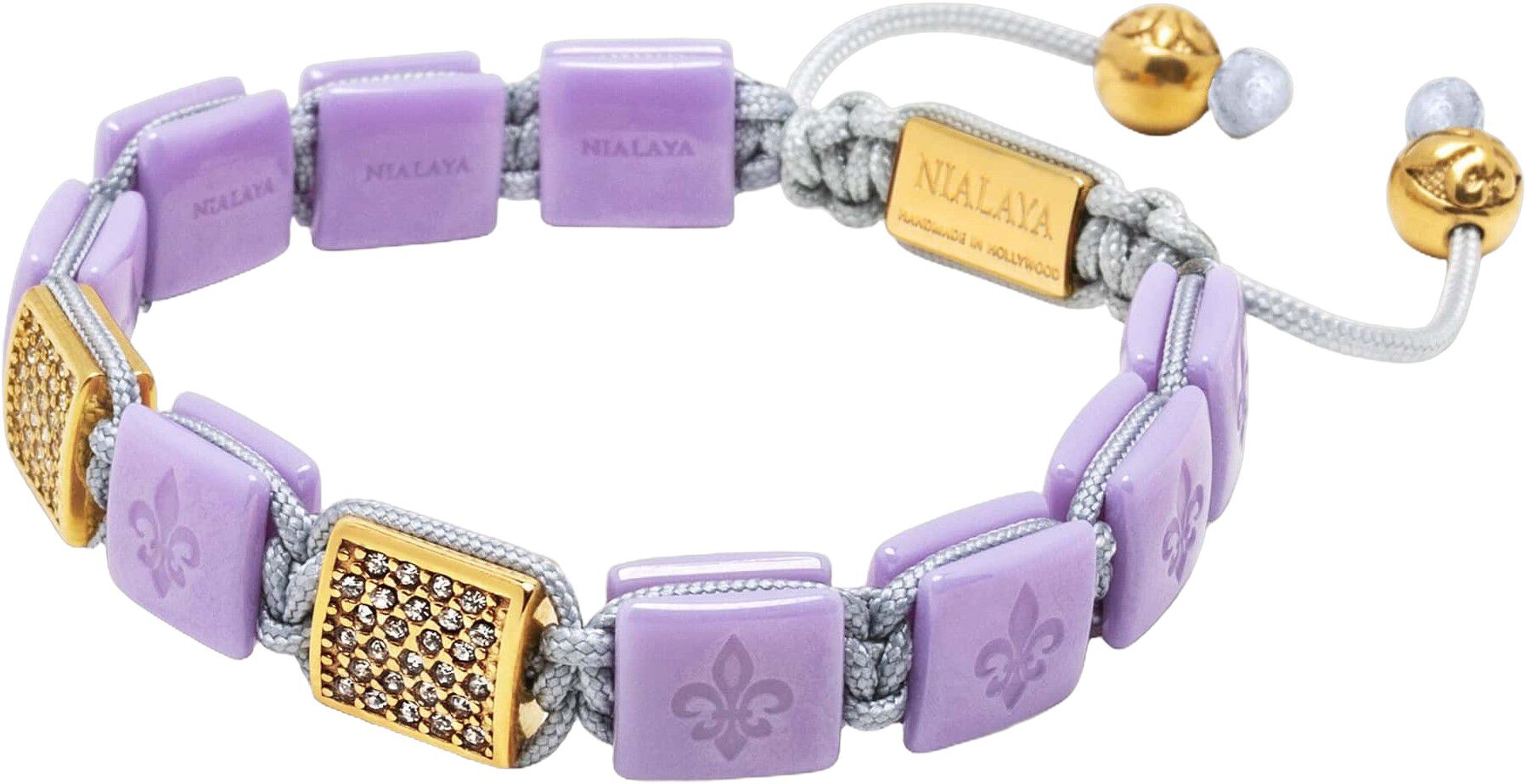 Women's Lavender Ceramic Flatbead Bracelet with Gold CZ