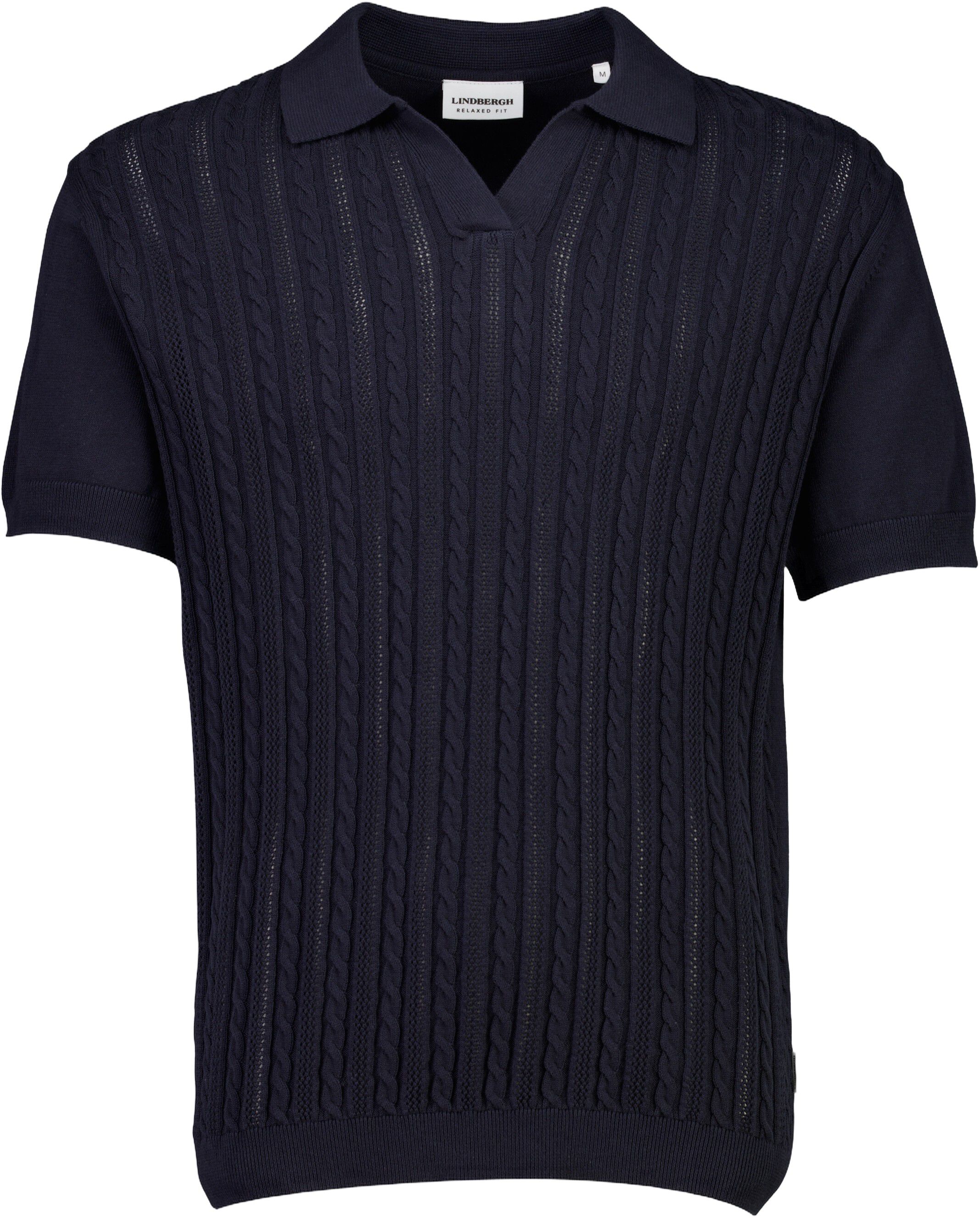 Knitted S/S cable v-neck polo