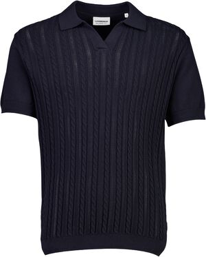 Knitted S/S cable v-neck polo