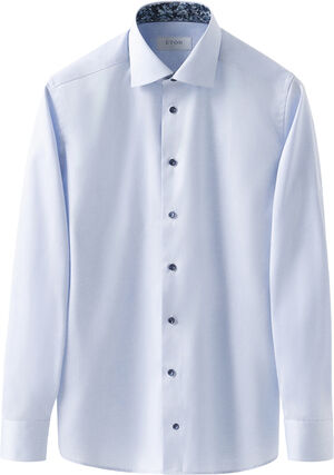 Slim Fit Light Blue Floral Effect Signature Twill Shirt