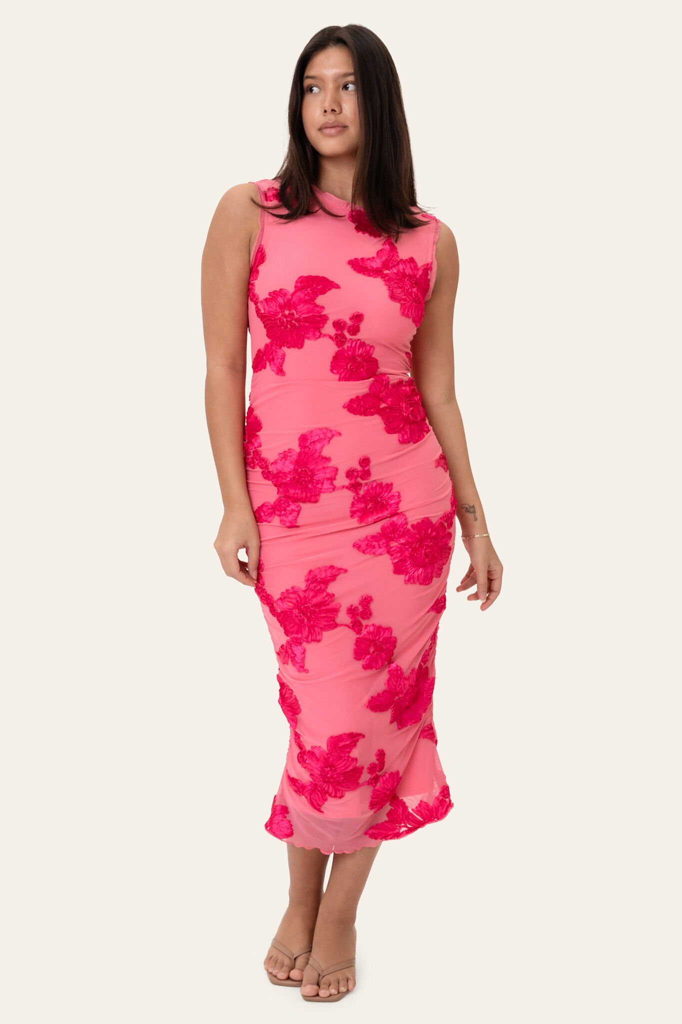 MiraIC Mesh Dress - Fuchsia Pink Fl