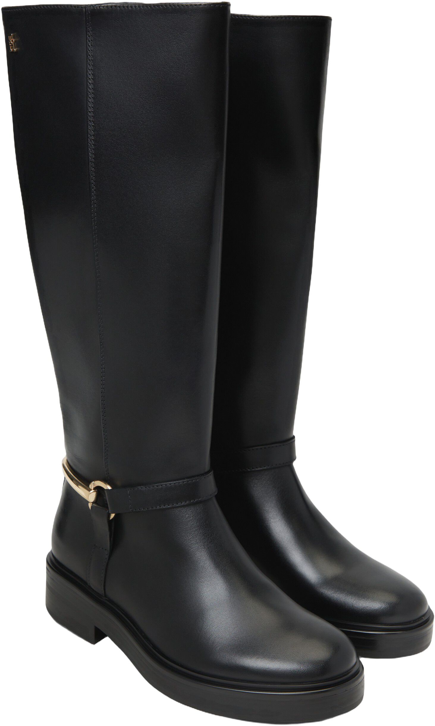 Gold-Tone Hardware Leather Riding Boots