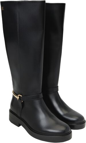 Gold-Tone Hardware Leather Riding Boots