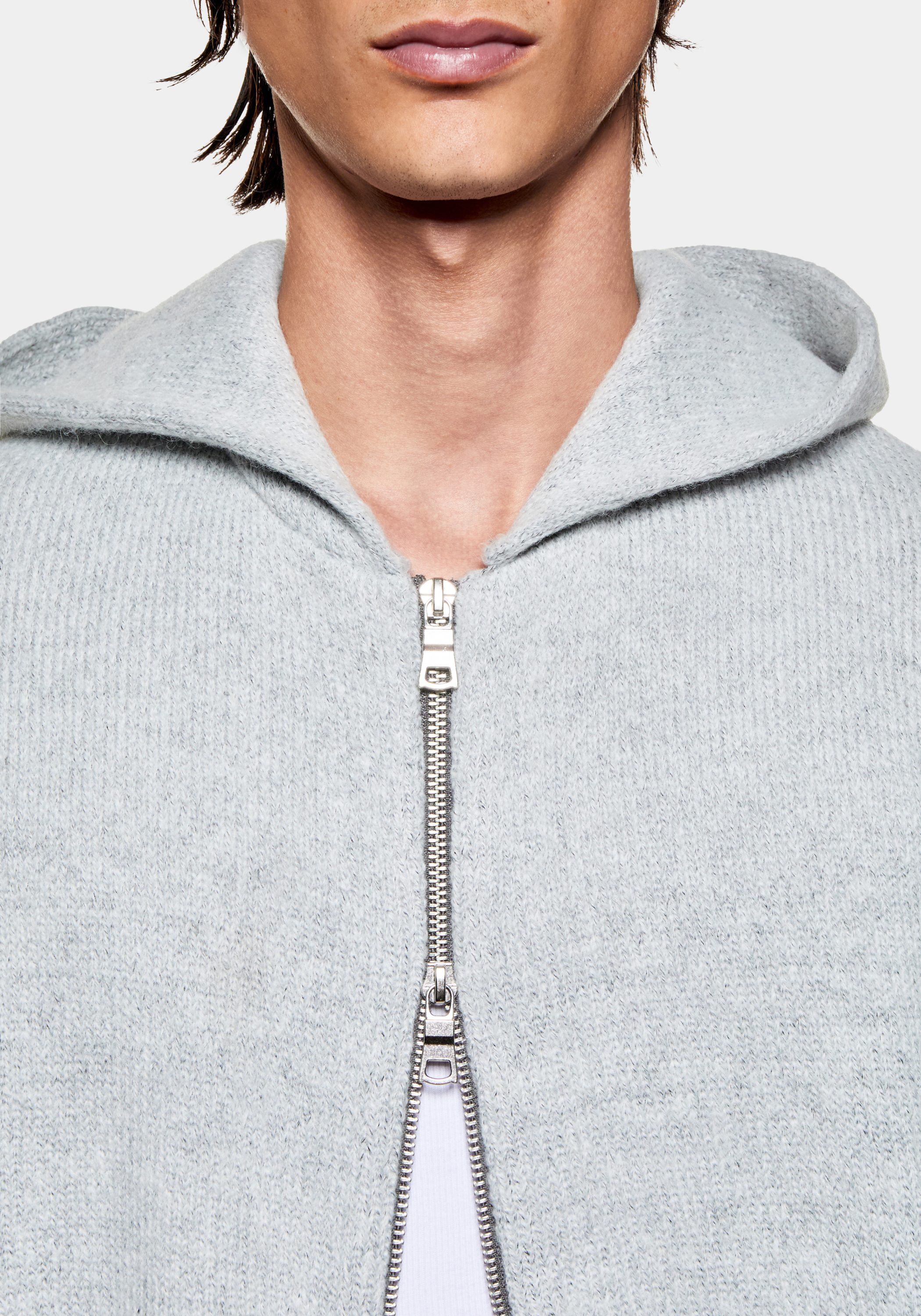 MOHAIR BLEND KNIT ZIP HOODY