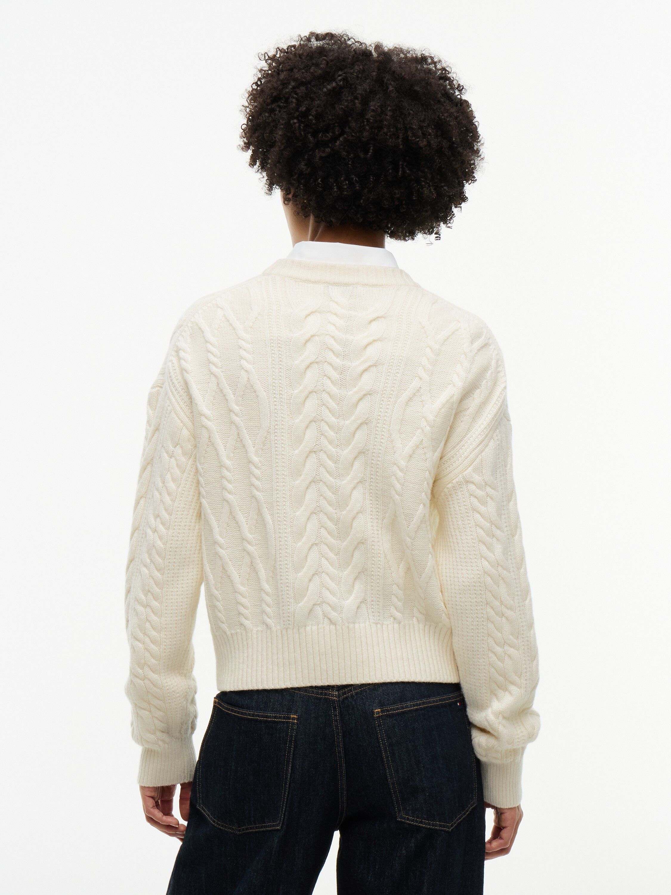 Relaxed Cable Knit Jumper With Silk