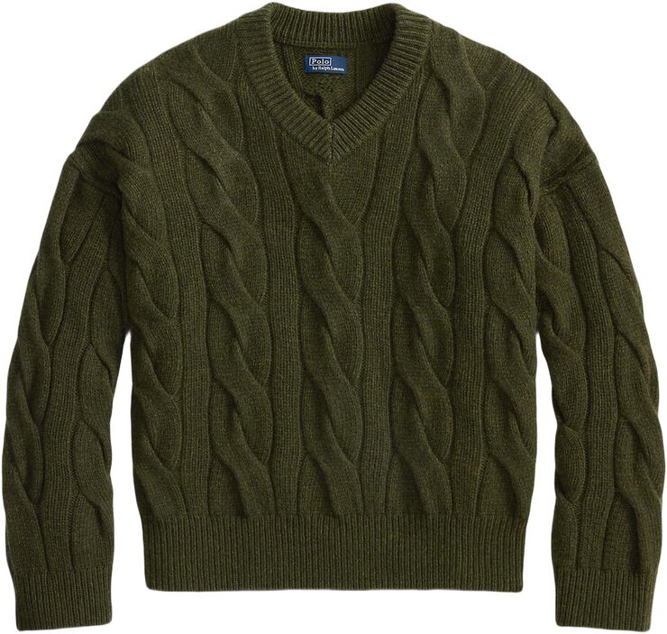 Cable-Knit Wool-Cashmere V-Neck Sweater