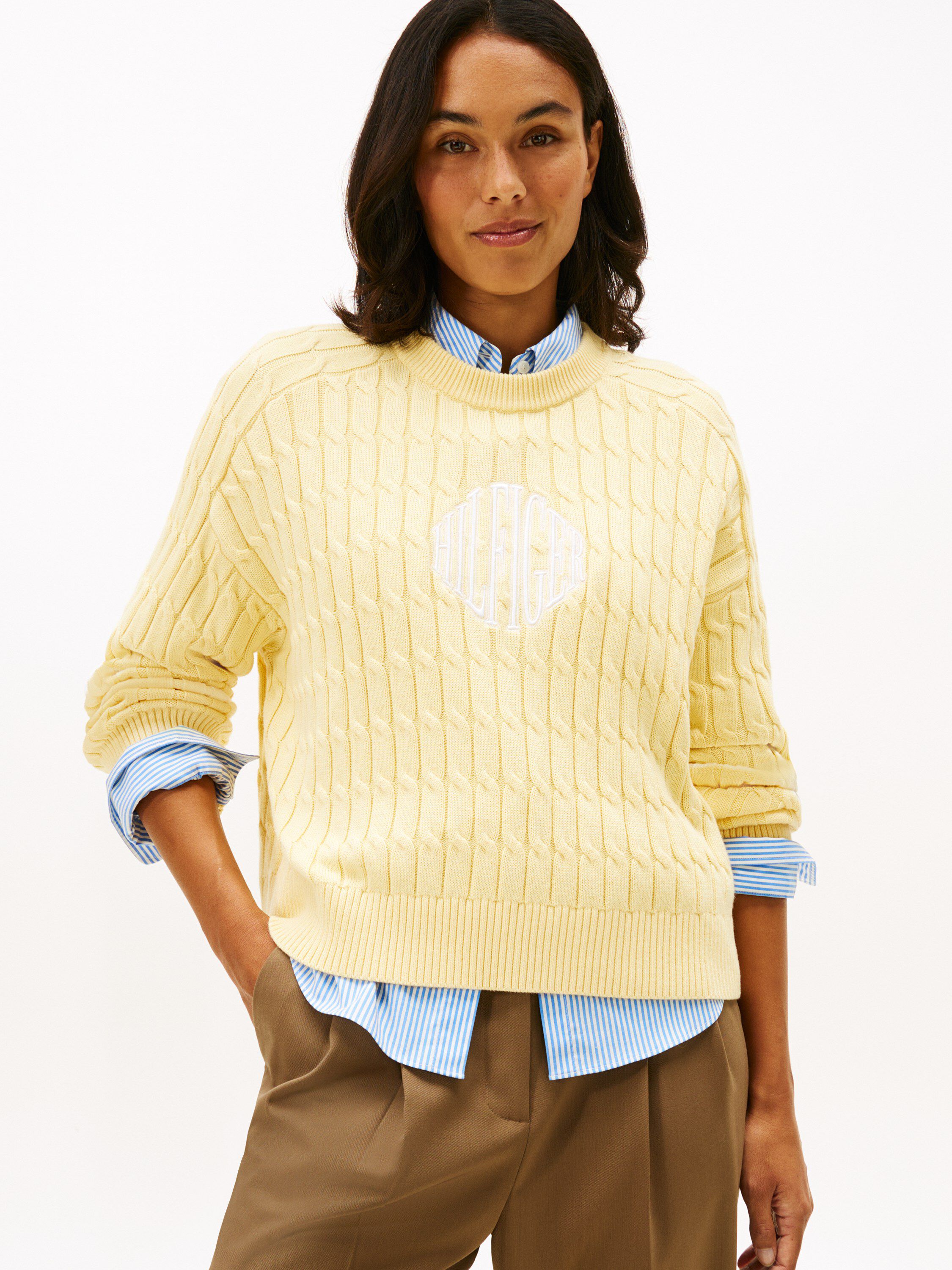 Logo Embroidery Relaxed Cable Knit Jumper