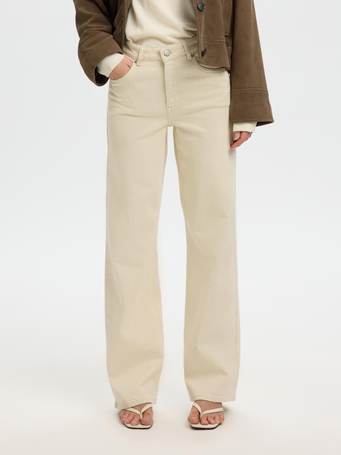 SLFWIDE BEA-KORI ECRU 609 HW JEANS