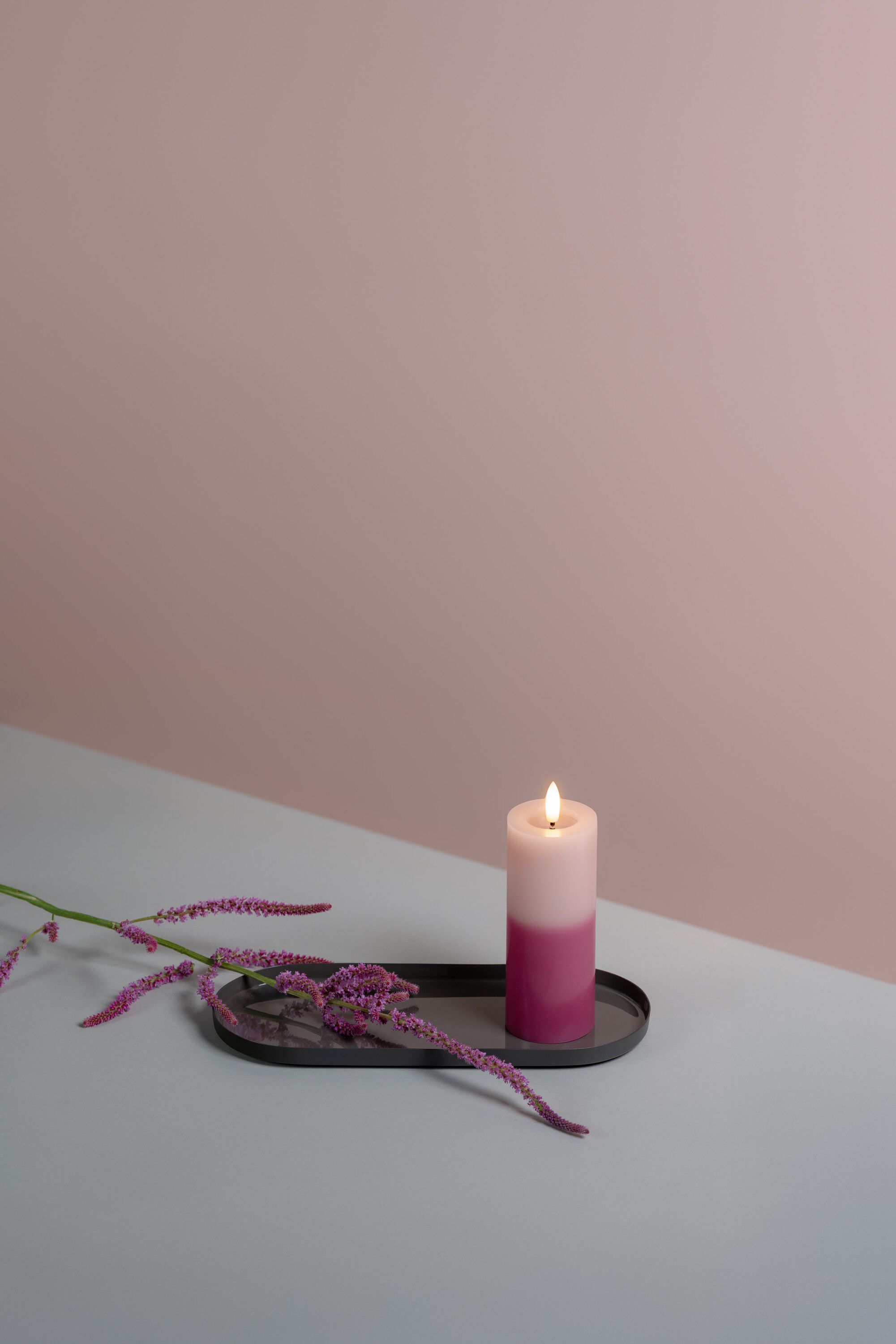MM LED pillar candle, Silk, Melted, Multi-colour rose, 49x125 mm