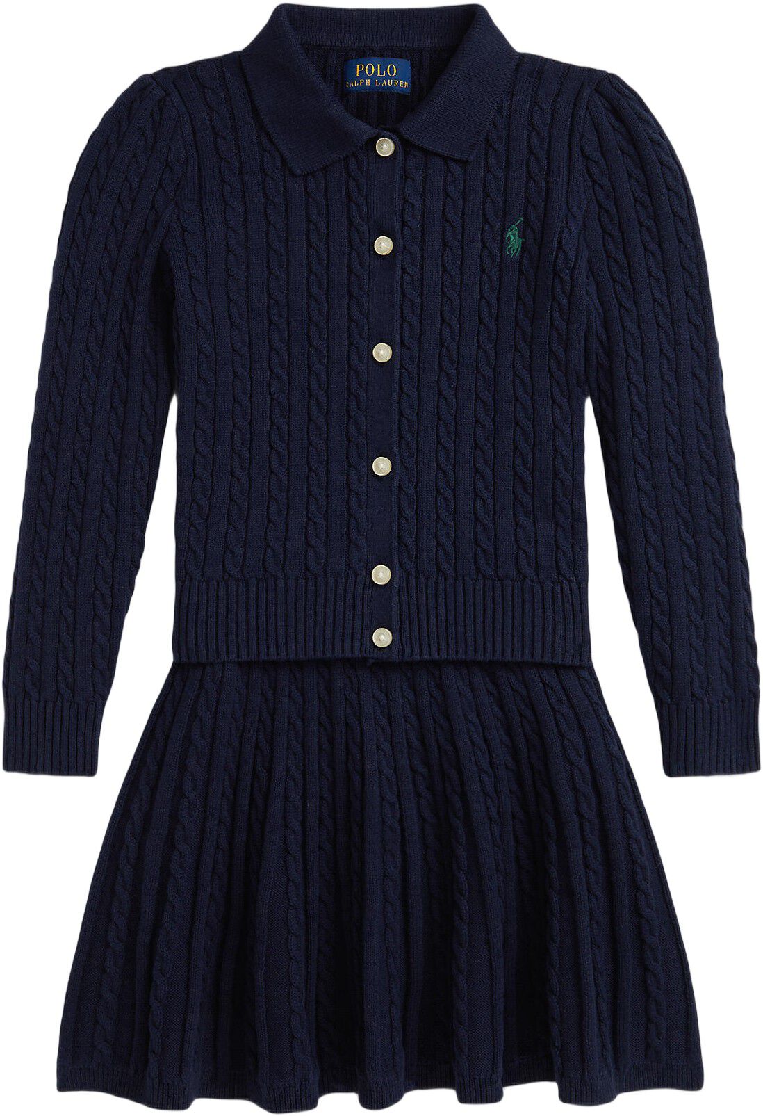 Cotton Polo Cardigan & Skirt Set