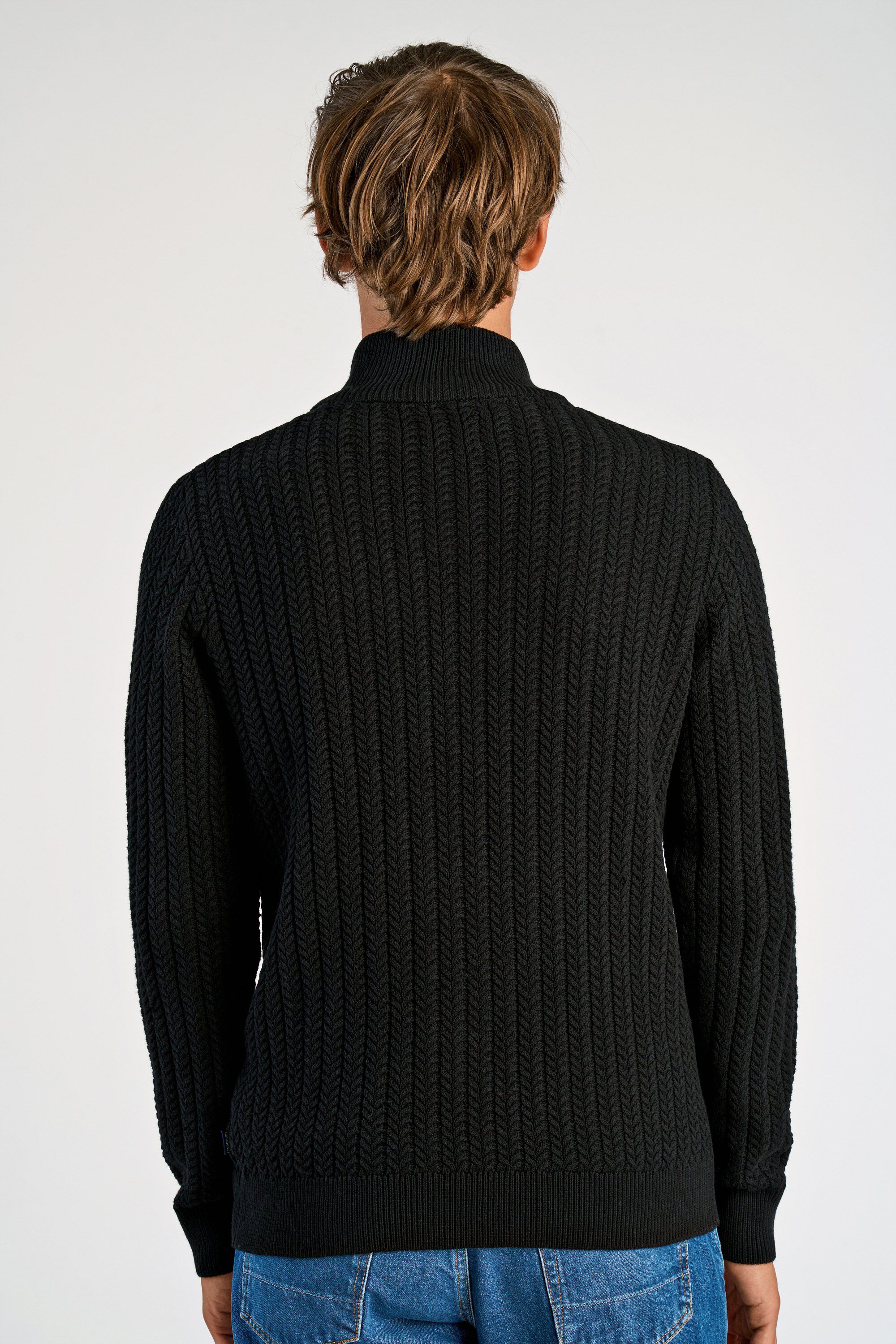 Recycle cabel knit zip cardiga