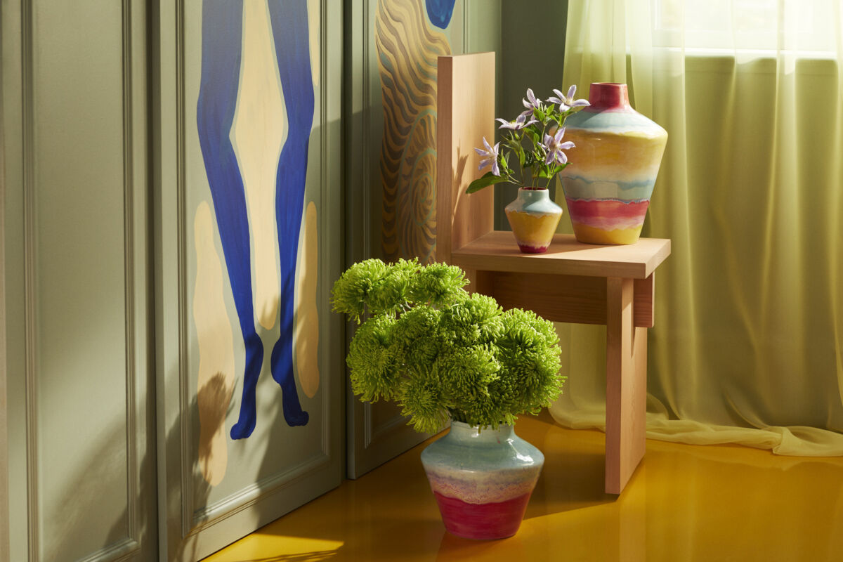 Poppery Vase H12 cm pink/mint/gul