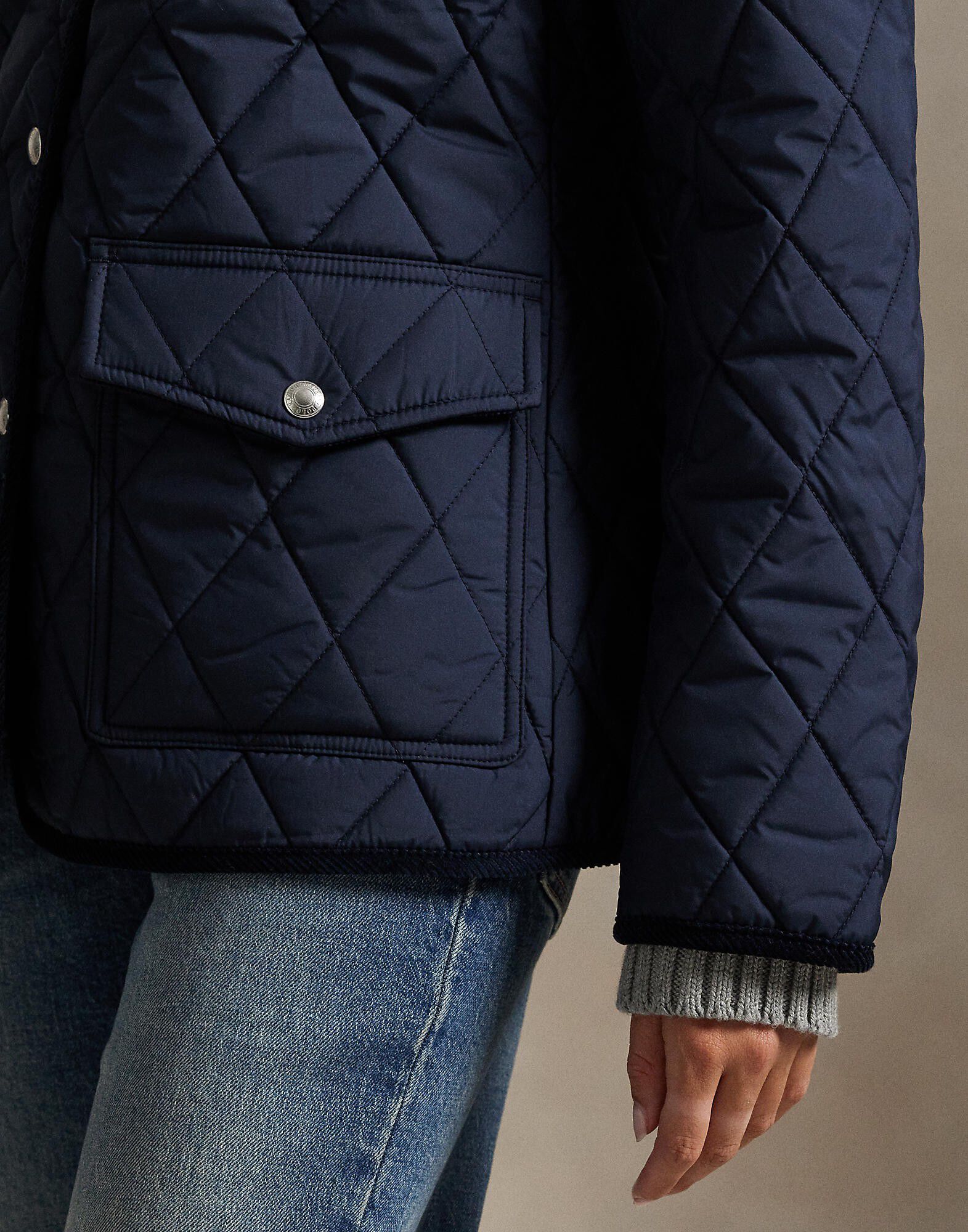 Corduroy-Trim Quilted Barn Jacket