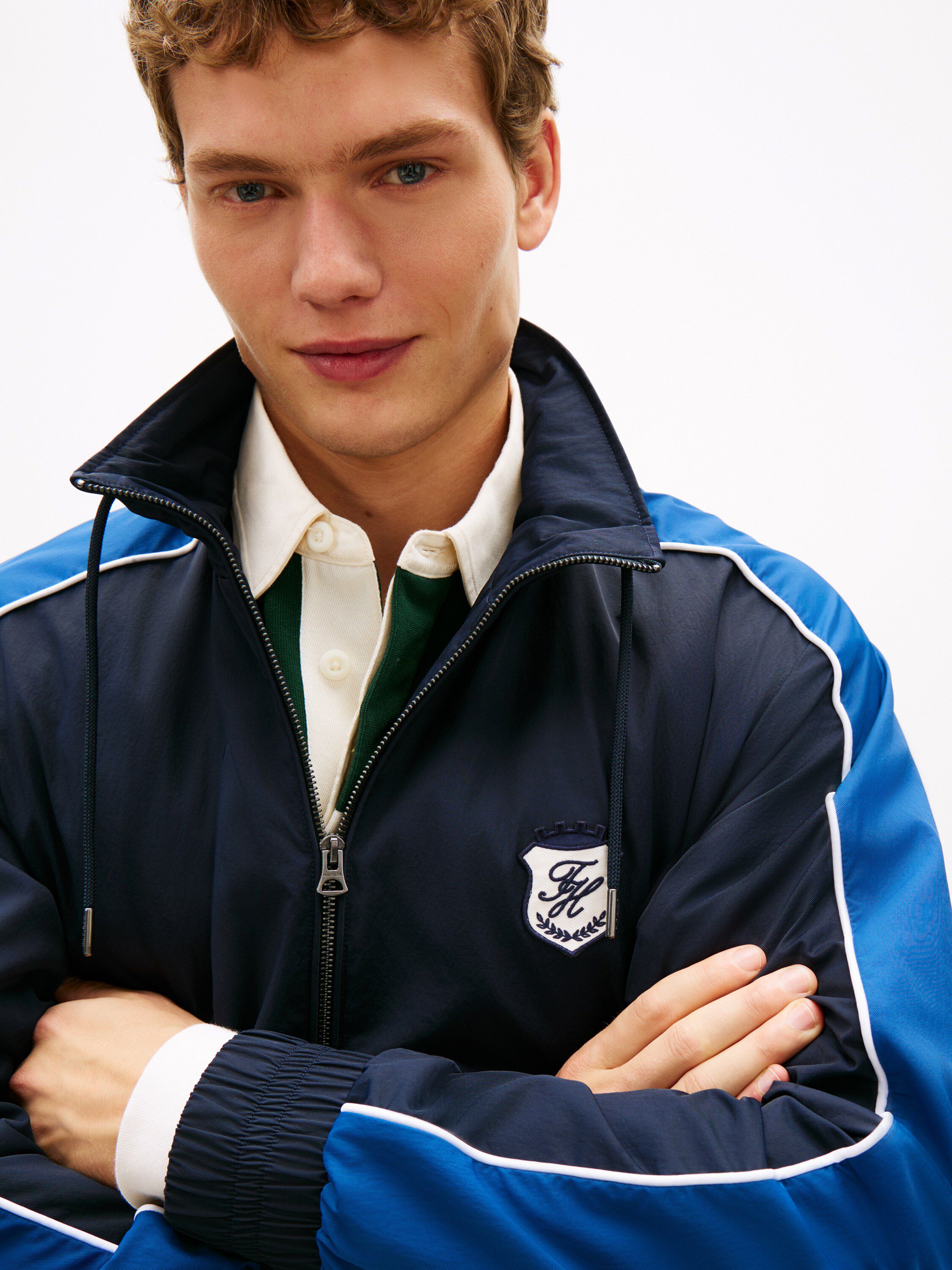 Crest Patch Stand-Up Collar Windbreaker