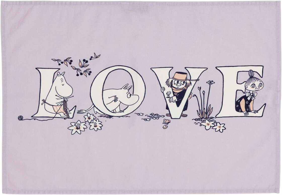 Moomin k&oslash;kkenh&aring;ndkl&aelig;de s&aelig;t 50x70 Alfabet GOTS