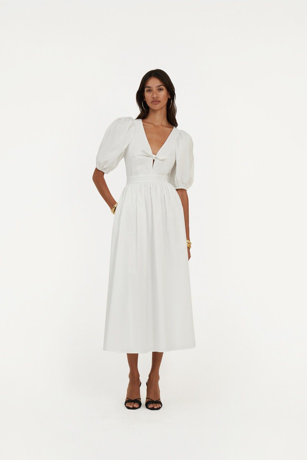PUFF SLEEVE MIDI DRESS