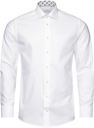 Contemporary Fit White Semi Solid Cotton & Tencel Lyocell Print Effect