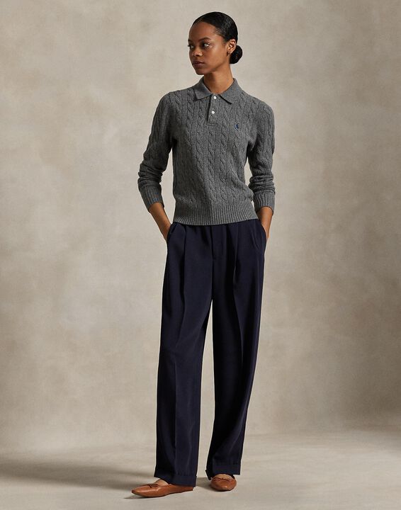 Cable-Knit Wool-Cashmere Polo Sweater