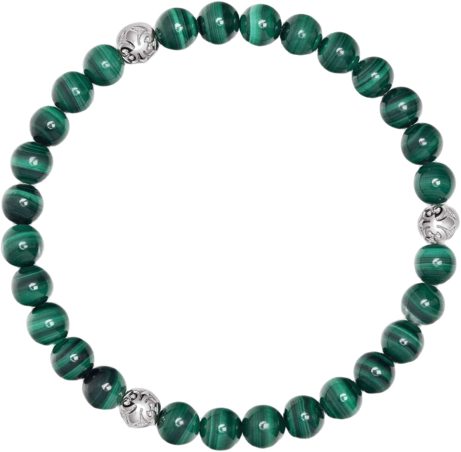6mm Green Malachite Bracelet with Silver Balls