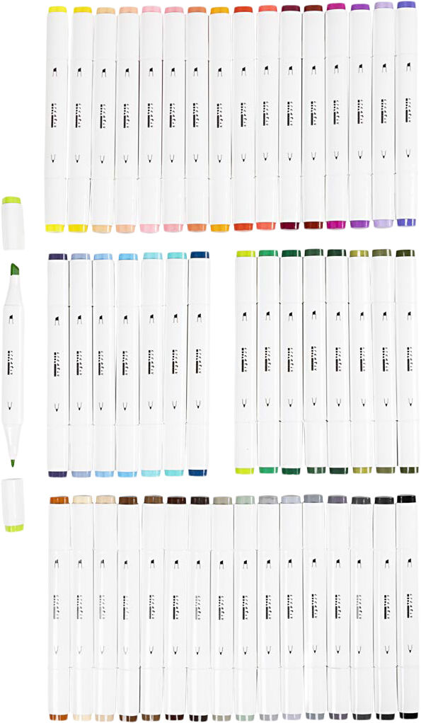Tegnetusch, streg 1+8 mm, standardfarver, 48stk.