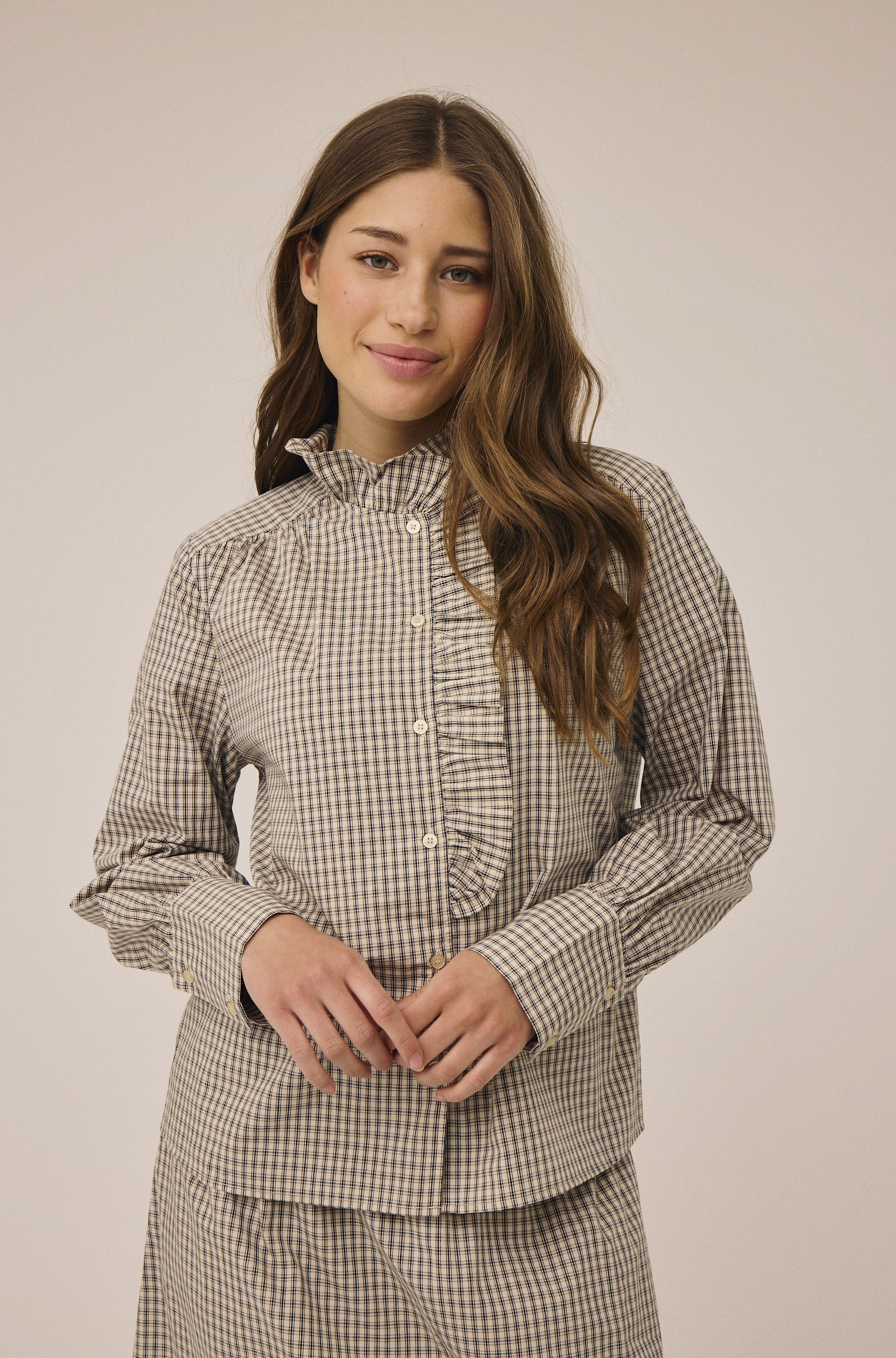 Ellen 4 Check Cotton Frill Shirt - 100% Cotton GOTS