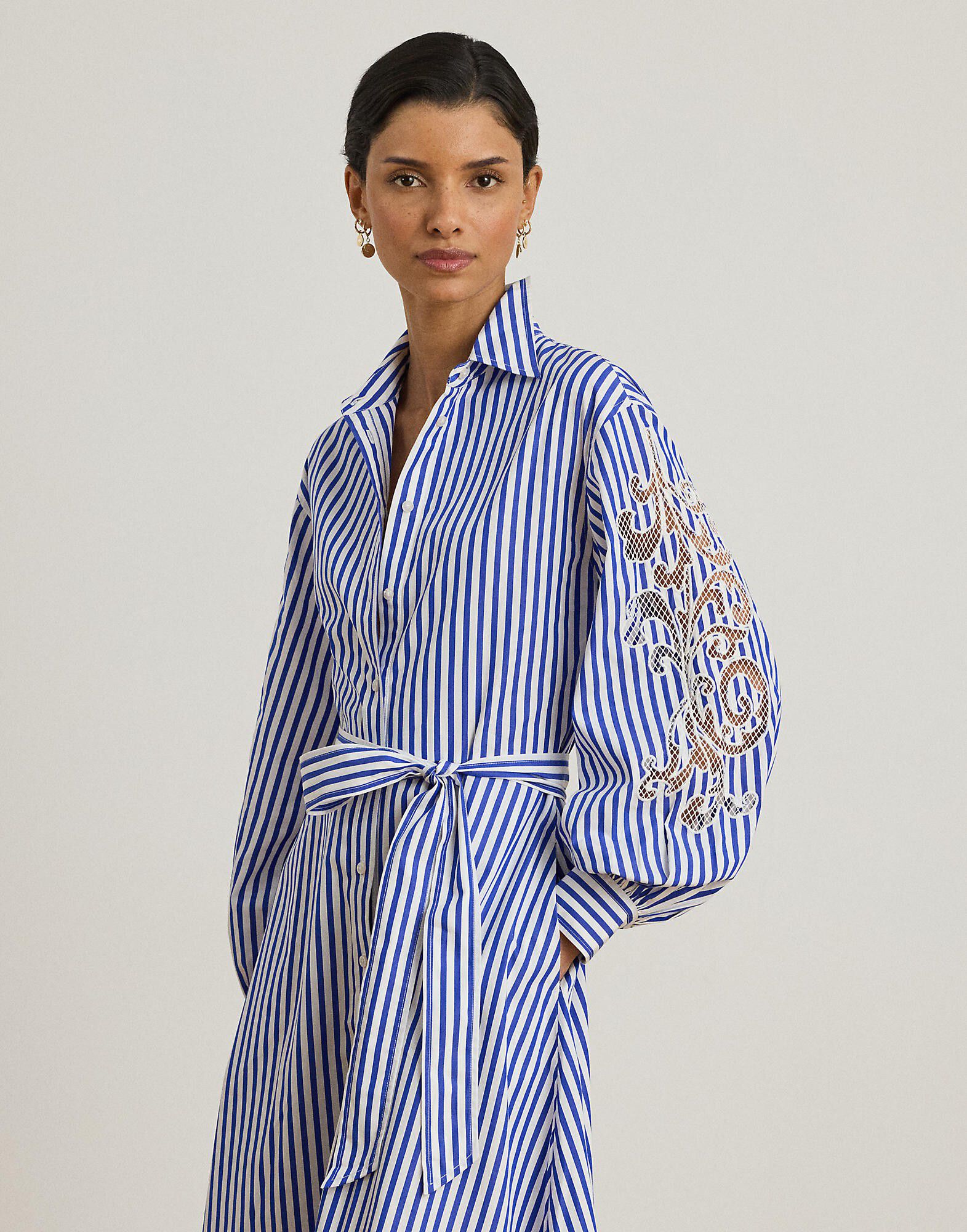 Striped Eyelet Broadcloth Shirtdress