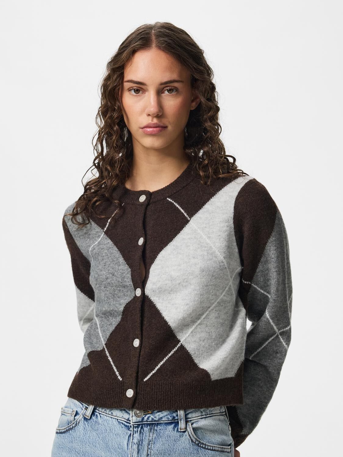 PCSALLY LS KNIT CHECK CARDIGAN BC