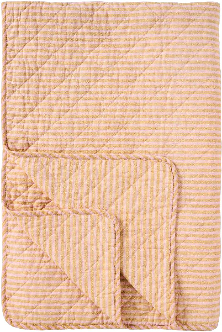 Quilt m/mustard og lyser&oslash;de smalle striber