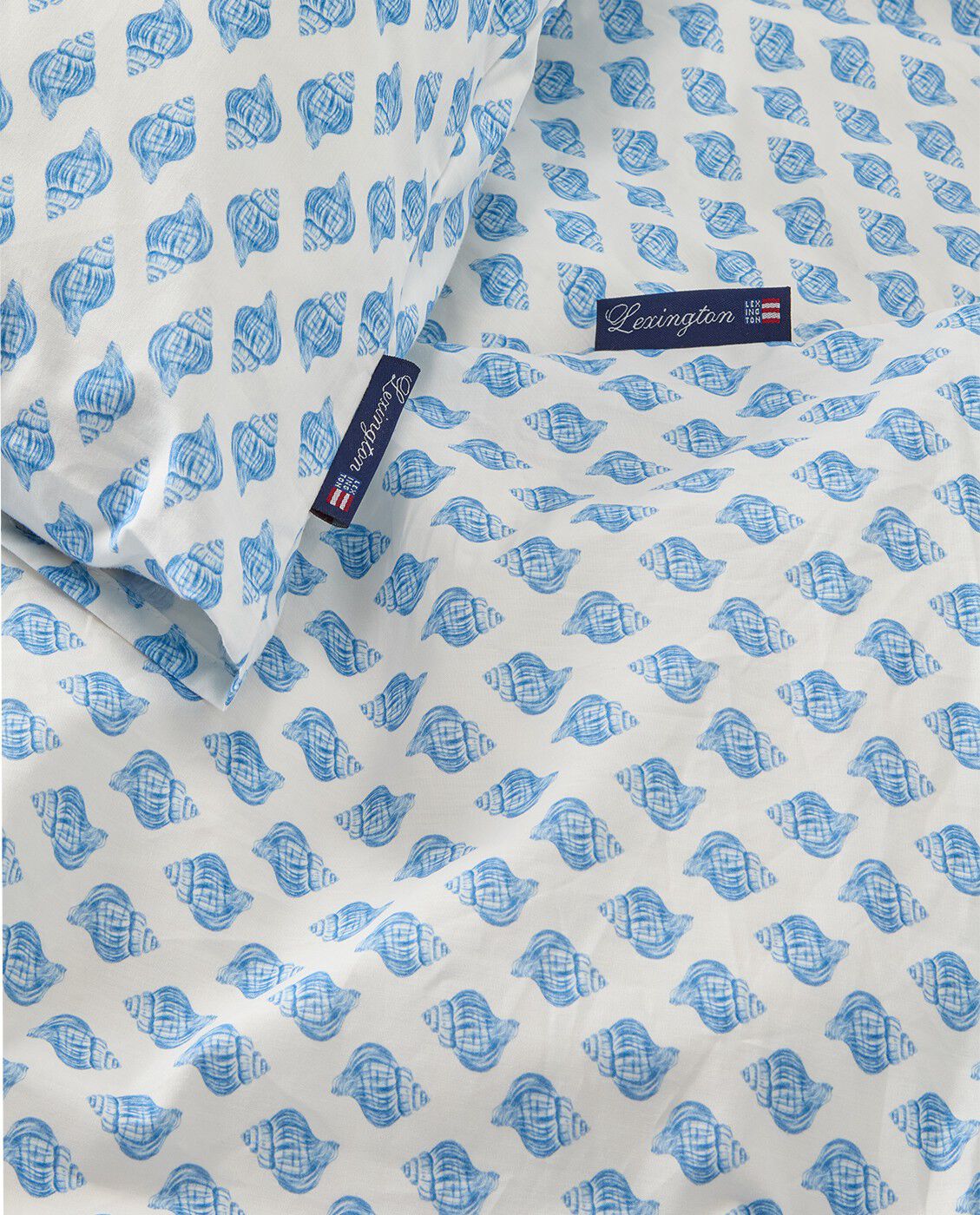Senges�t med tryk i bomuld poplin hvid/bl�