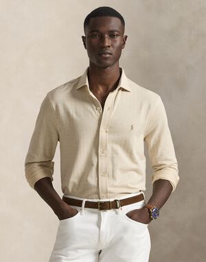 Plaid Jersey Spread-Collar Shirt