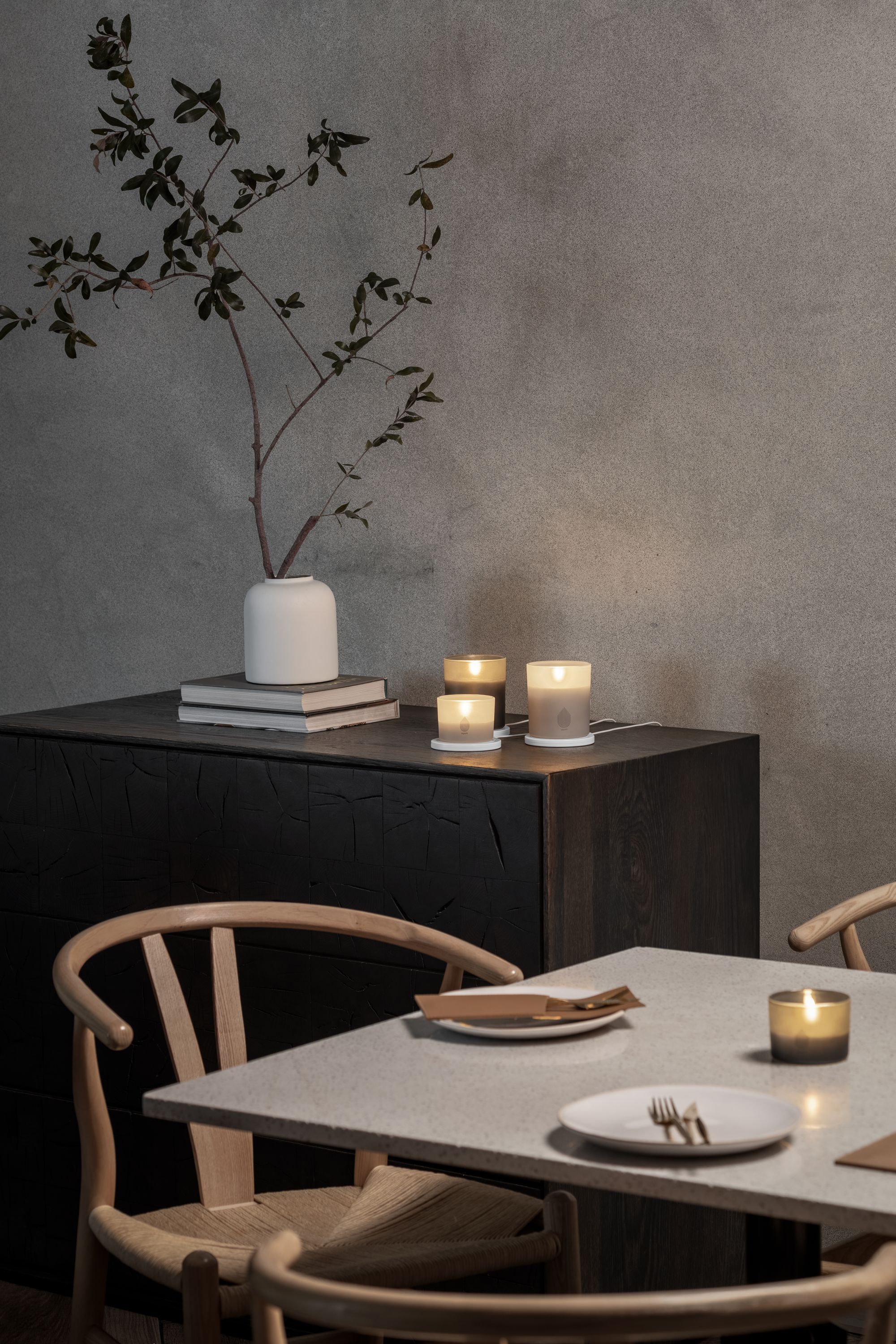 LED rechargeable glass candle, Vanilla, 8,2x6 cm