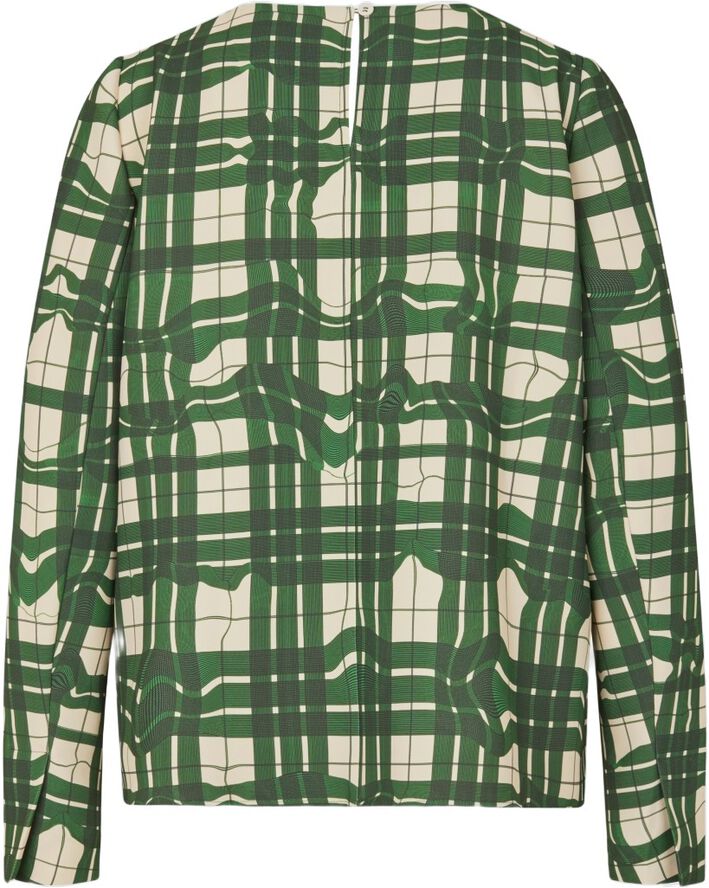 2429 Checkered Cady, Long Sleeve Gathered Ruffle Top