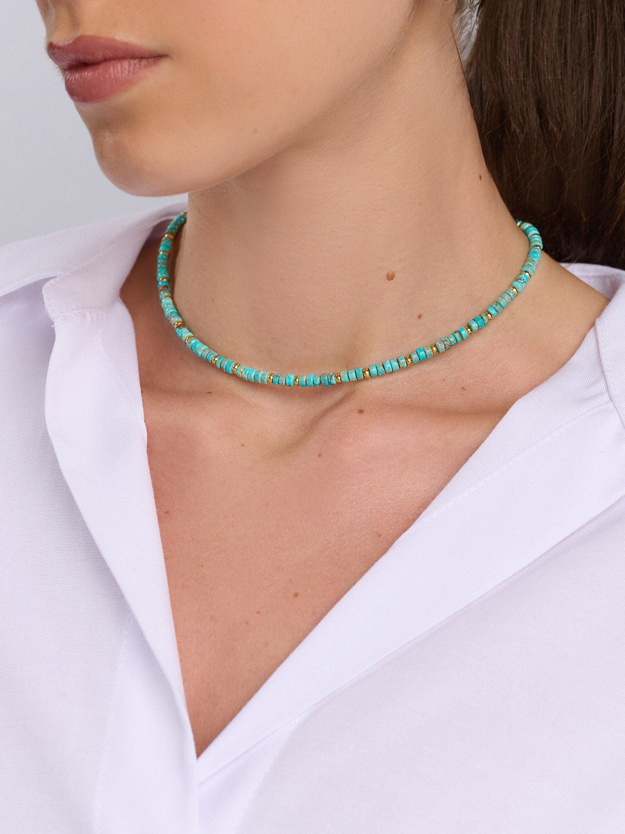 Women's Heishi Turquoise Choker with Gold