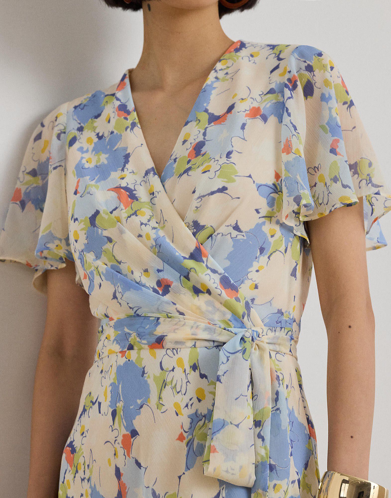 Floral Crinkle Georgette Surplice Dress