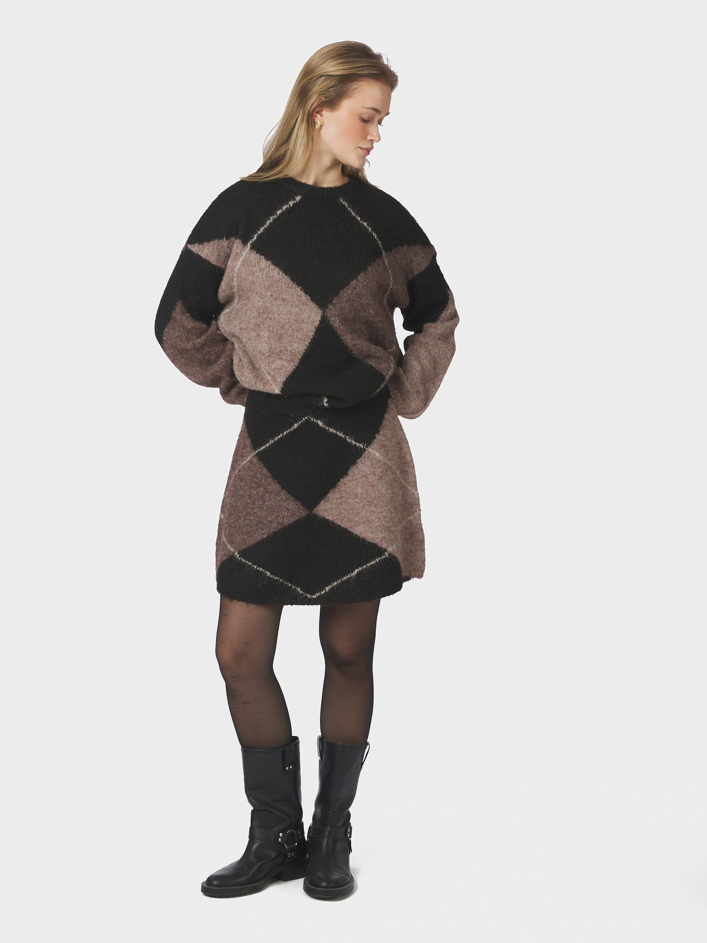 Gisa Check Fluff Knit Skirt