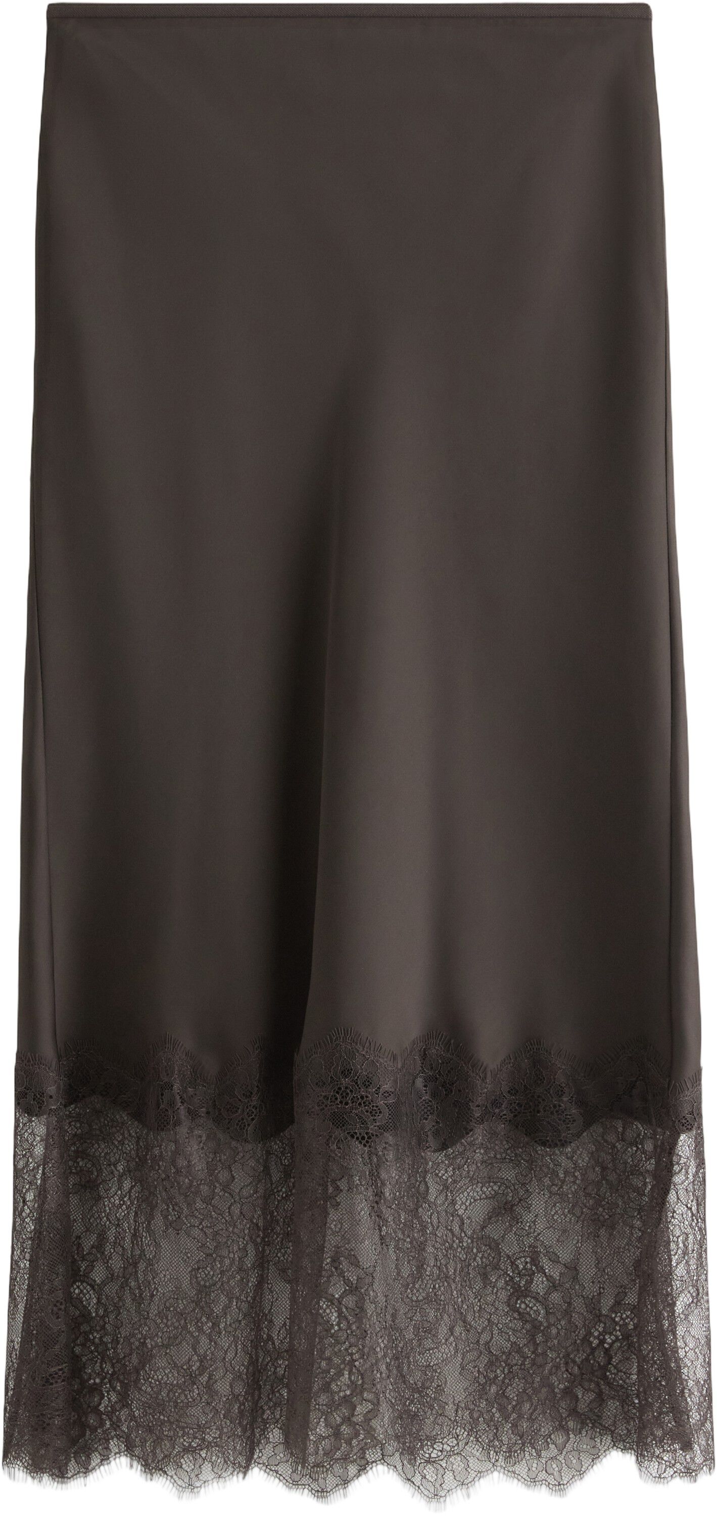 Midi skirt in satin with lace detai