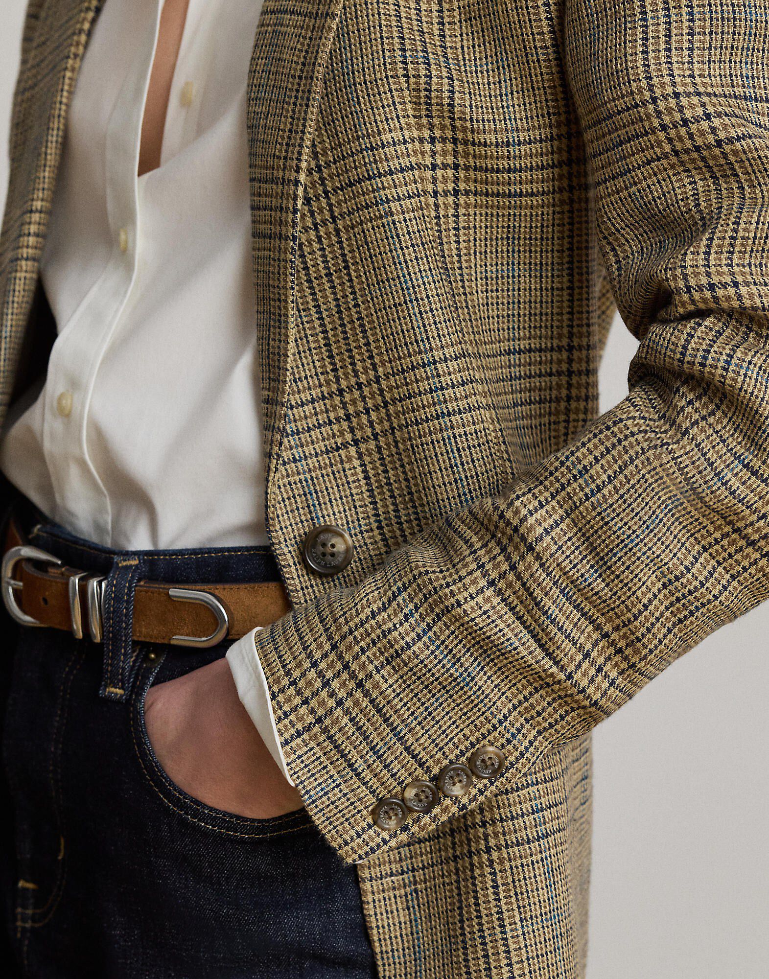 Glen Plaid Linen Twill Blazer