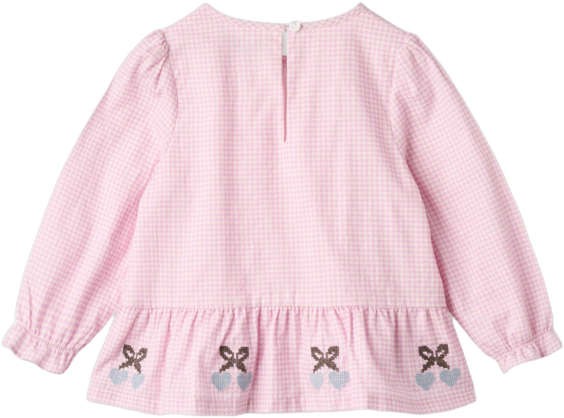 HOUNDSTOOTH BLOUSE W. EMB. AT BOTTOM HEM