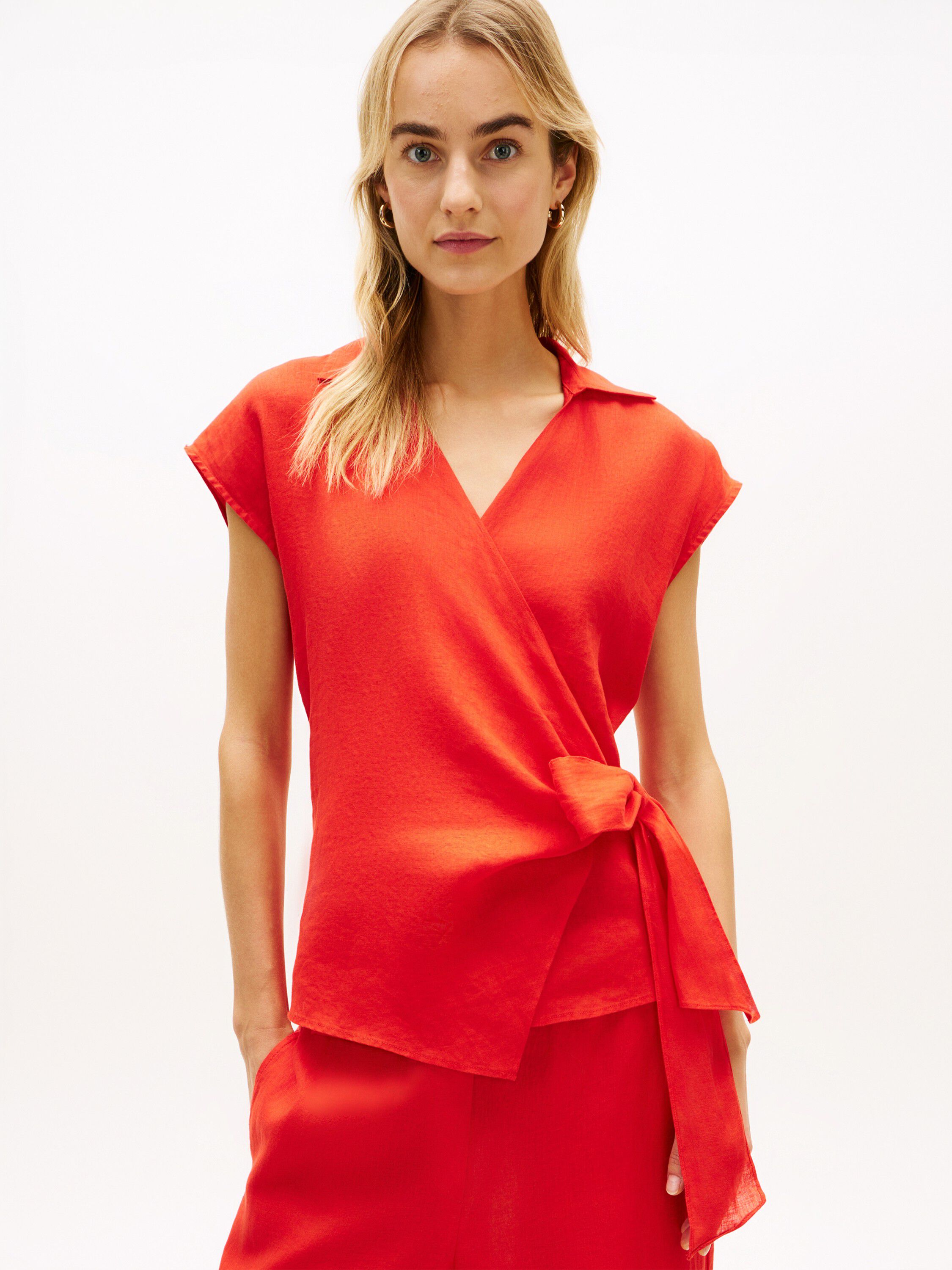 Pure Linen Wrap Knot Sleeveless Blouse
