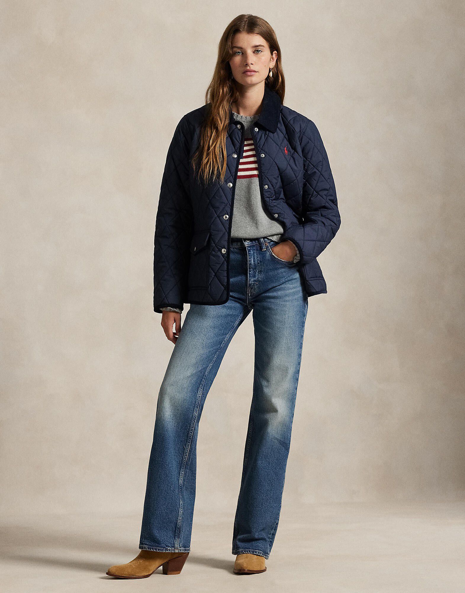 Corduroy-Trim Quilted Barn Jacket