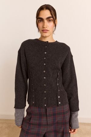 FRANNY 100% MERINO WOOL CARDIGAN - NAVY STRIPE