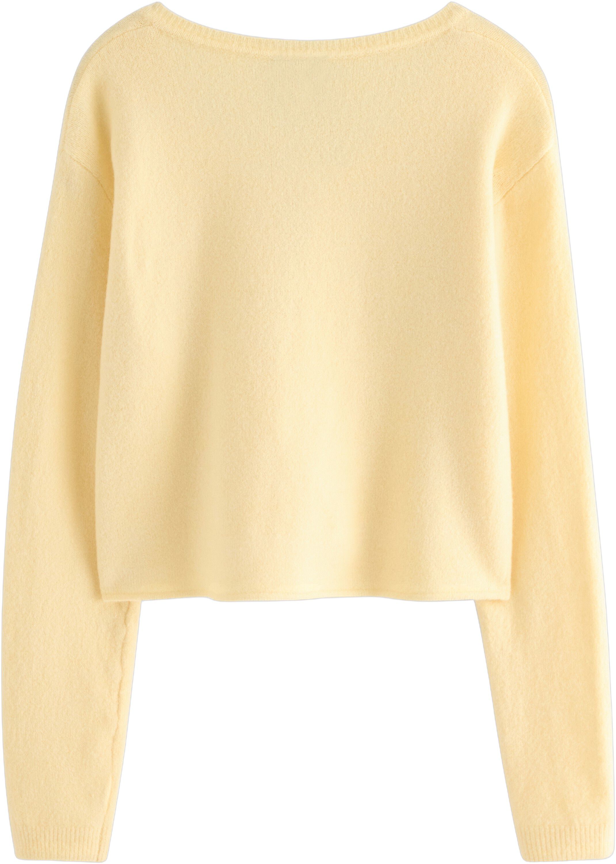 Bl&oslash;d, strikket cardigan med rund ha