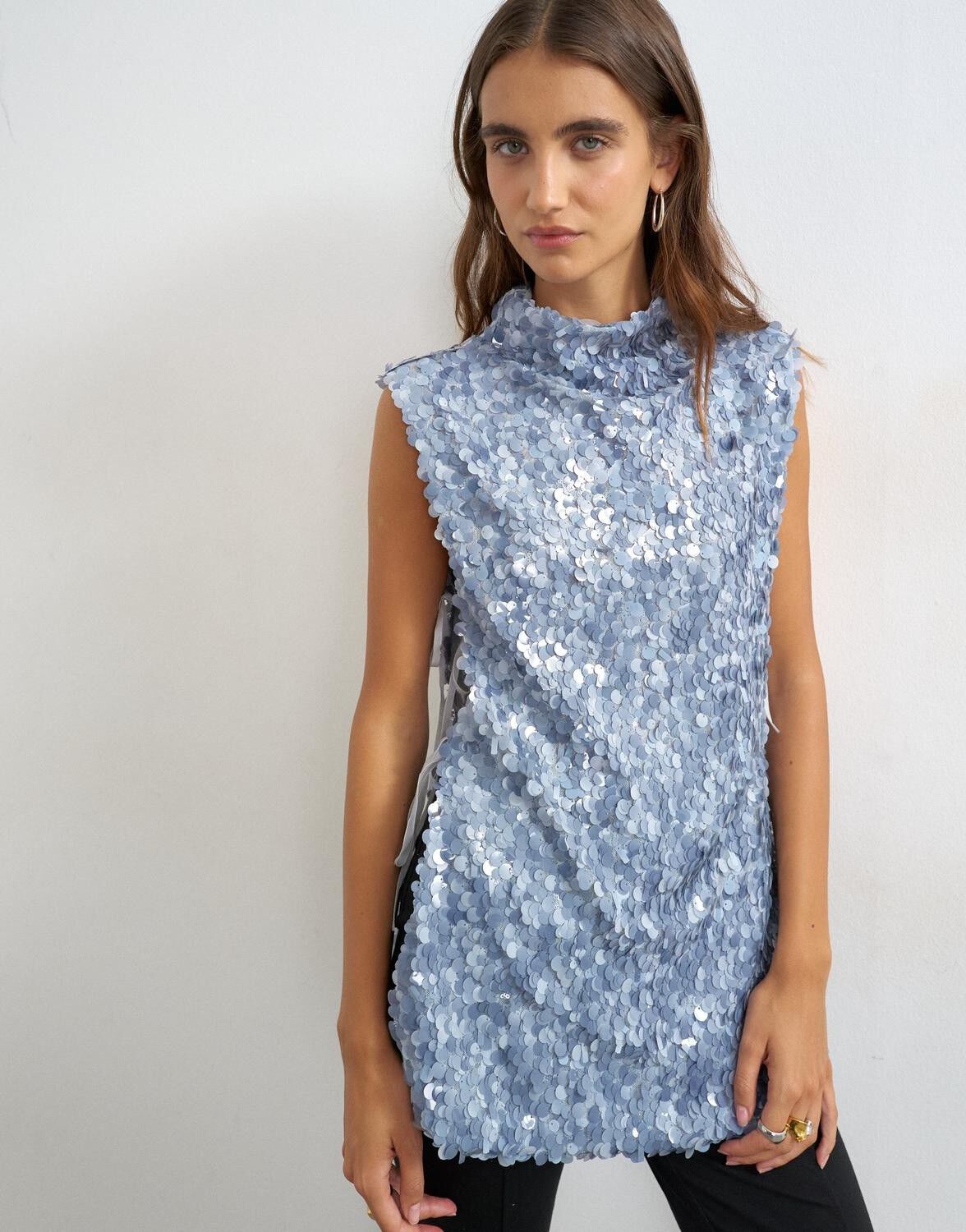Tscarla Sequin Side Tie Tunic Top Jrs