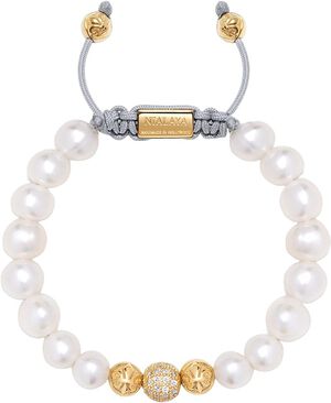 Women's Beaded Bracelet with White Sea Pearl and Gold