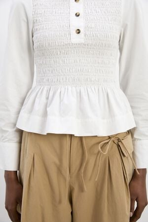 HAZEL SHIRRED SHIRT - WHITE