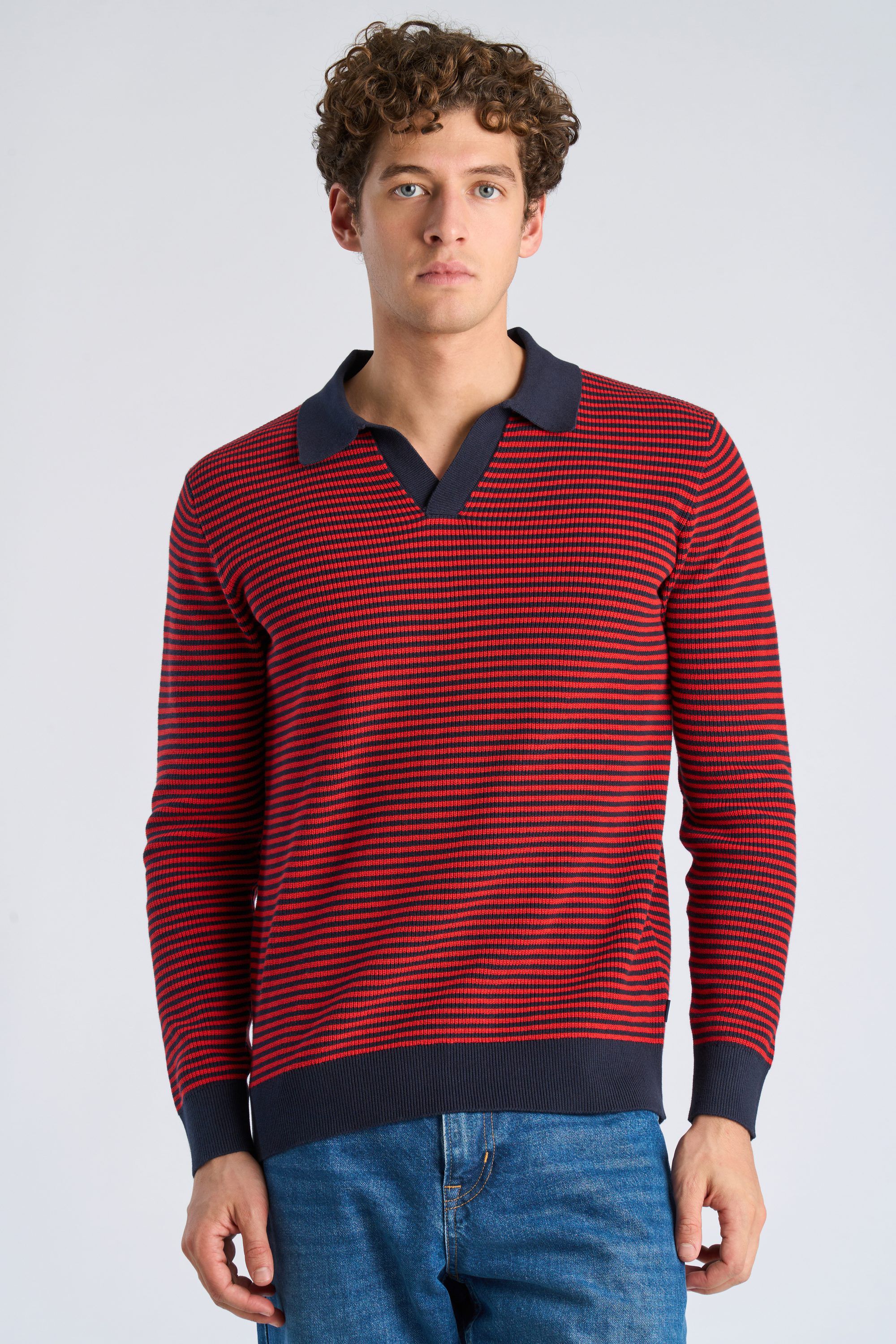 Recycled v-neck polo knit L/S